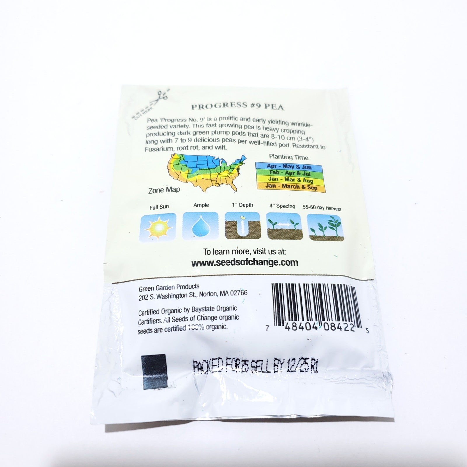 Seeds of Change Organic (2025) – 1pk 8g Progress #9 Pea Garden Seeds
