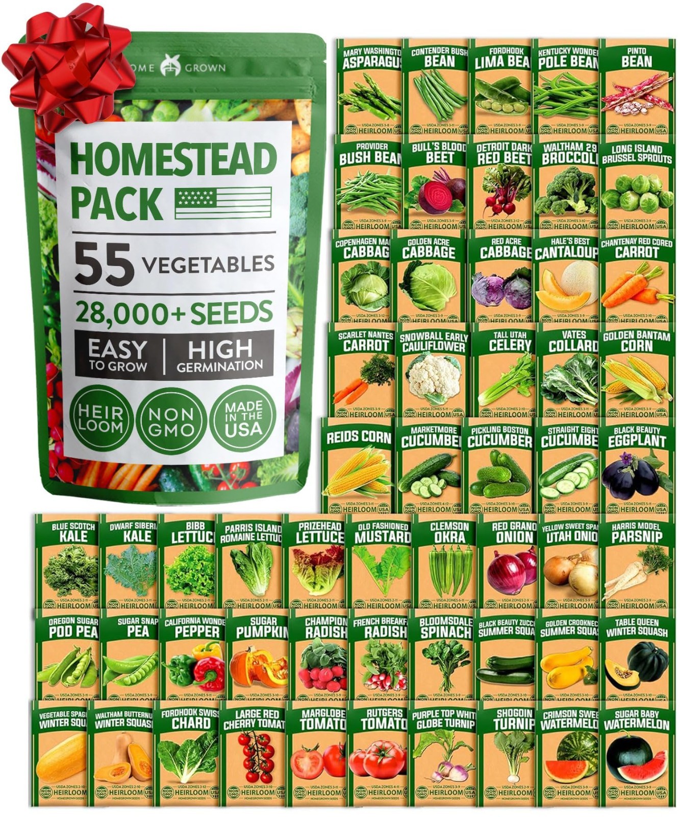 55 Variety Survival Seed Vault – 28,000+ Heirloom Non-GMO Seeds for Year-Round G