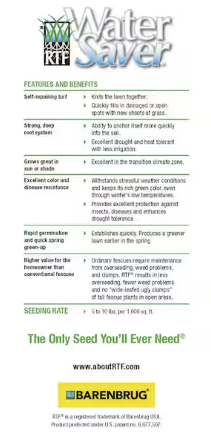 Water Saver 11110 10 lb Rhizomatous Tall Fescue RTF Grass Seed- Pack of 3