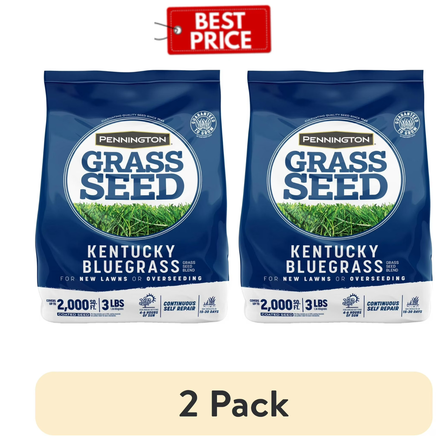 (2 pack) Kentucky Bluegrass Grass Seed Mix 3 lb Lawn Repair Sun Shade Fast Grow