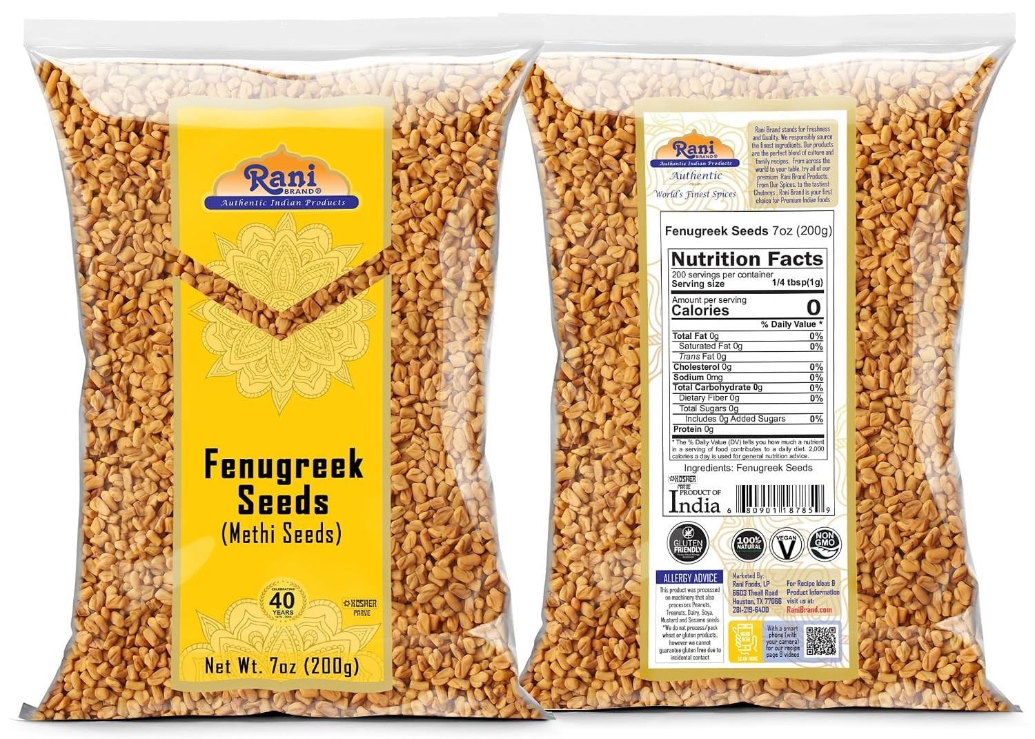 Organic Fenugreek Methi Seeds Whole 7oz | Non-GMO, Gluten Friendly & Authentic