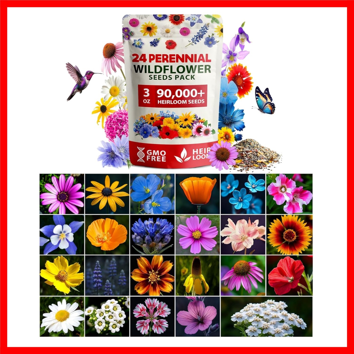 Wildflower Seeds Mix – 24 Native Perennials for Pollinator Gardens