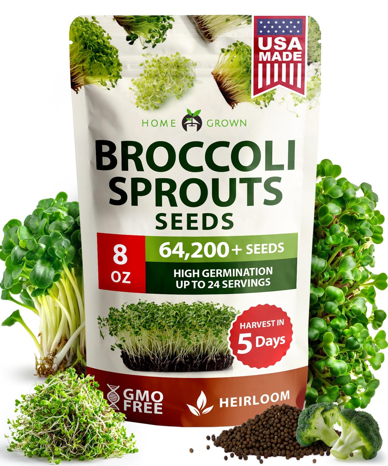 Broccoli Sprouting Seeds 8 oz Bulk Heirloom NonGMO High Germination Nutritious