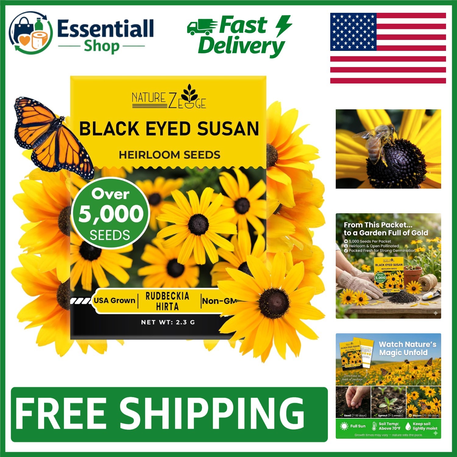 Heirloom Black Eyed Susan Seeds, 5000 Pack – High Germination for Lasting Blooms