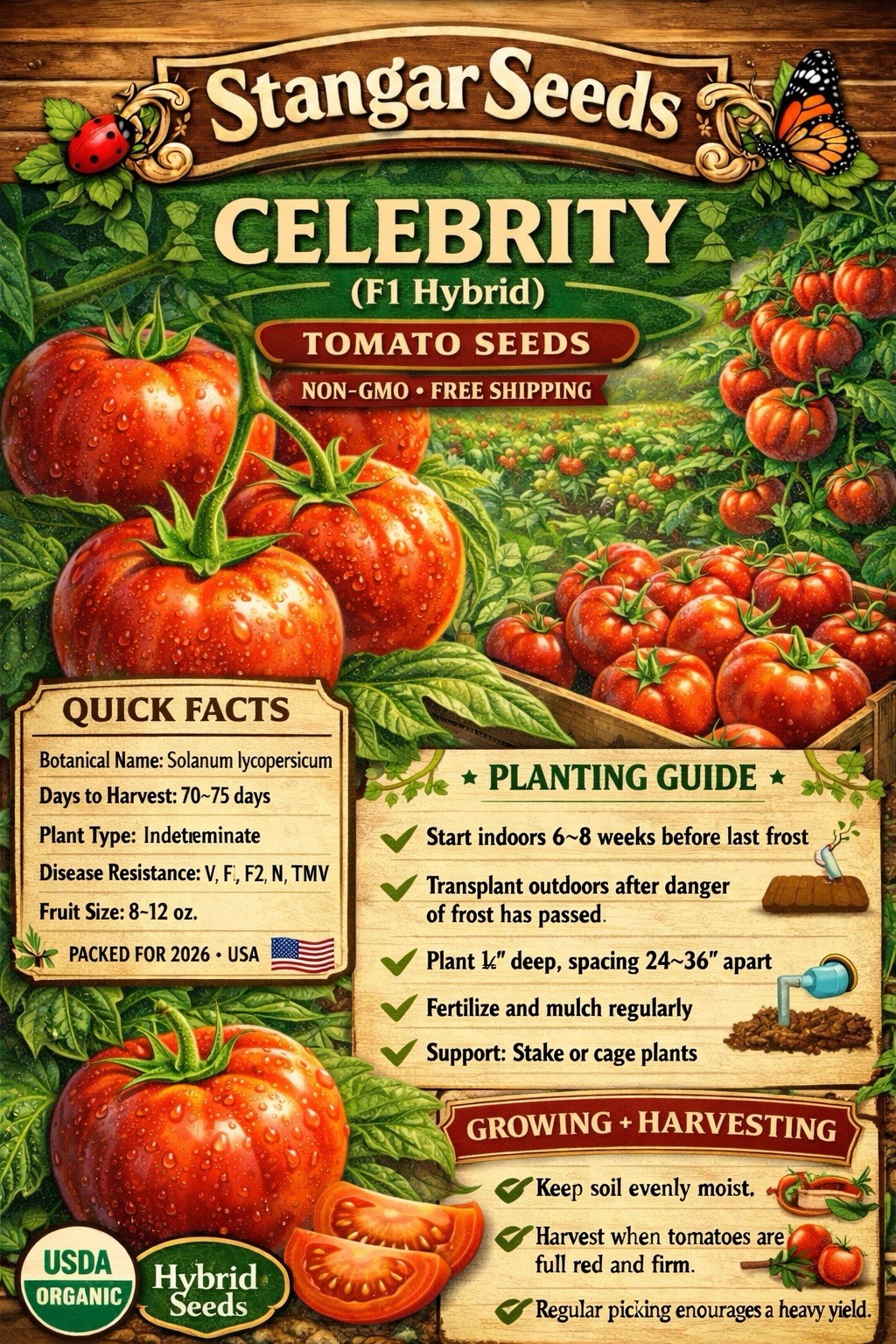 Celebrity Tomato Seeds (F1 Hybrid) | Non-GMO | Free Shipping | Stangar Seeds|