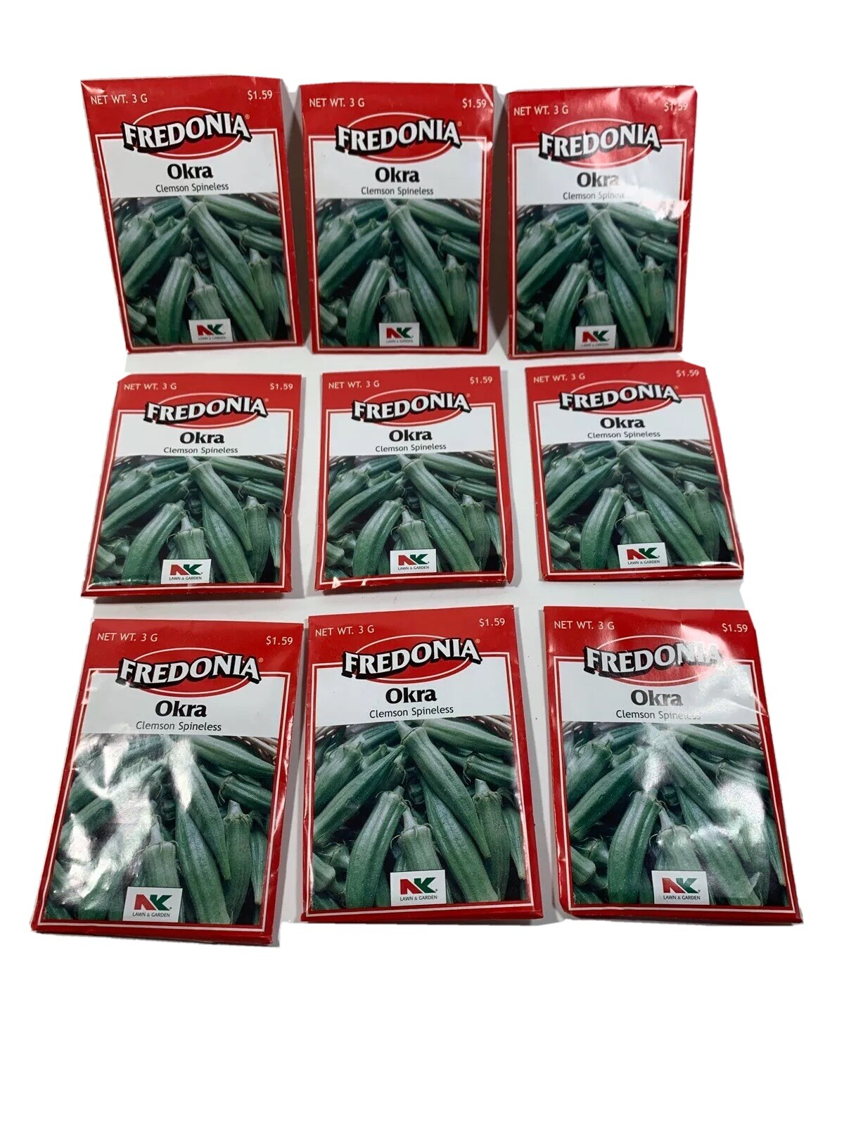 9 Pack Lot Okra Clemson Spineless Fredonia Seeds 2016 Sealed 27 Grams