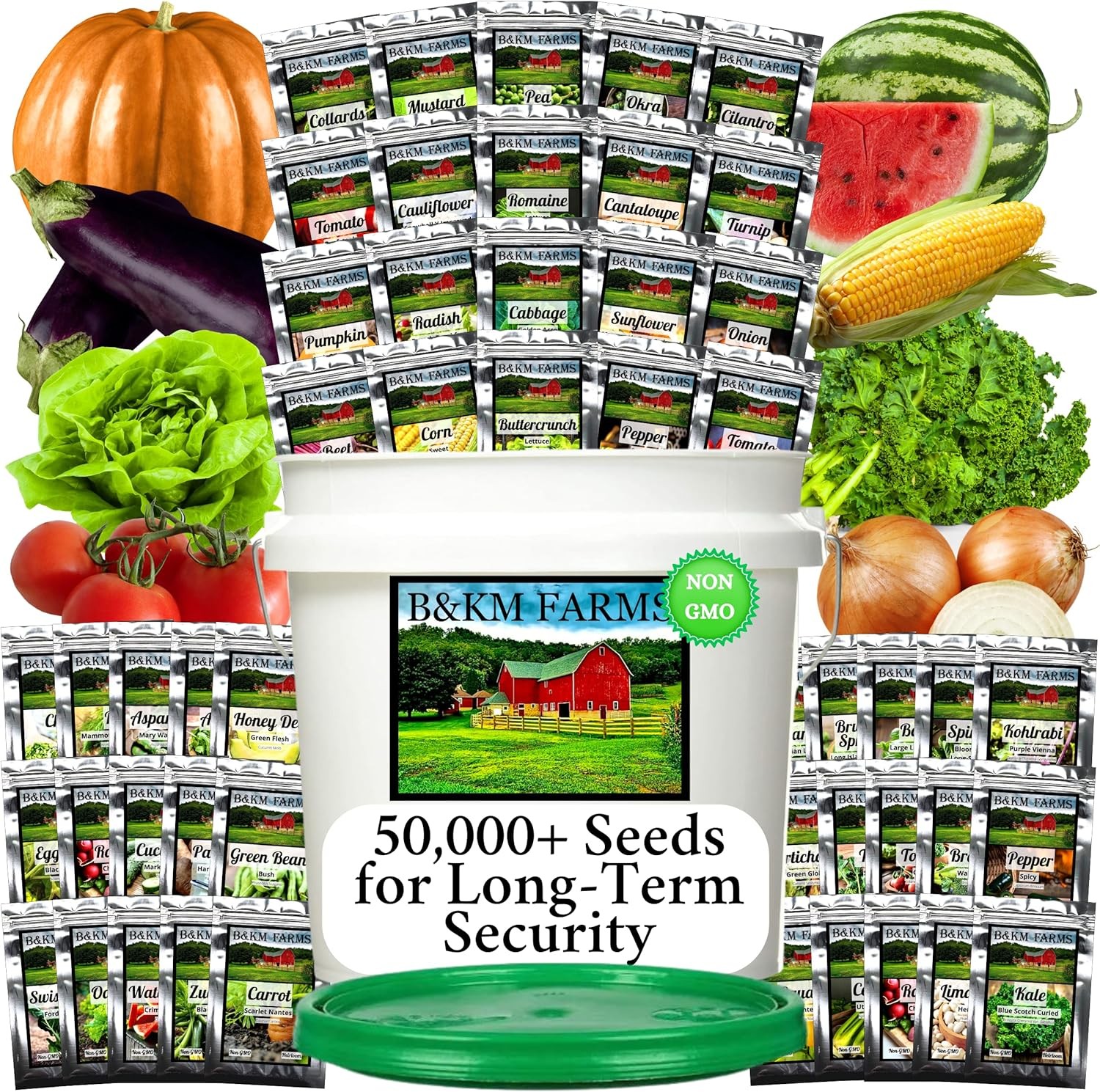 Seed Vault: 50 Varieties, 50,000+ Non-GMO Heirloom Seeds – 5+ Year Supply in Sec