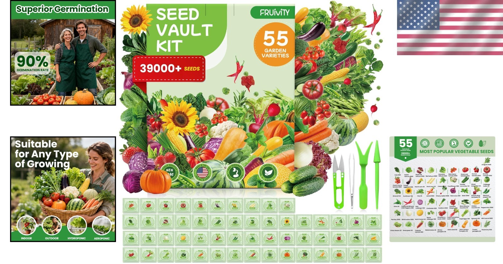 Complete 55 Vegetable Seeds Collection: Non-GMO Heirloom Seeds & Gift-Ready Pack