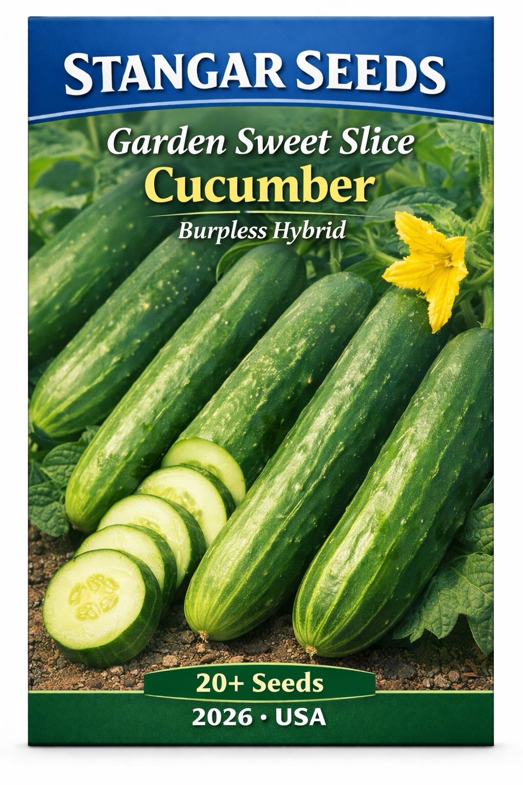Cucumber Seeds Garden Sweet Slice, Burpless Hybrid, 20+ Count, USA 2026