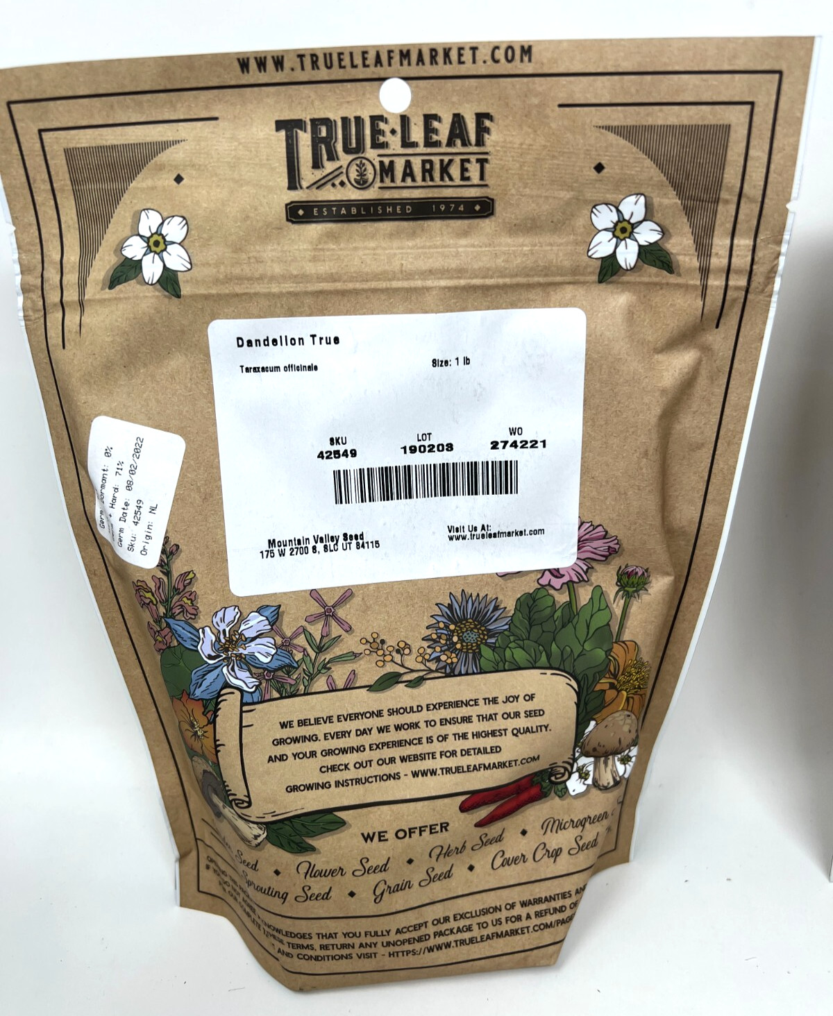 True Leaf Market Wild Dandelion Seeds 1 LB Herb Edible Flower Perennial Non-GMO