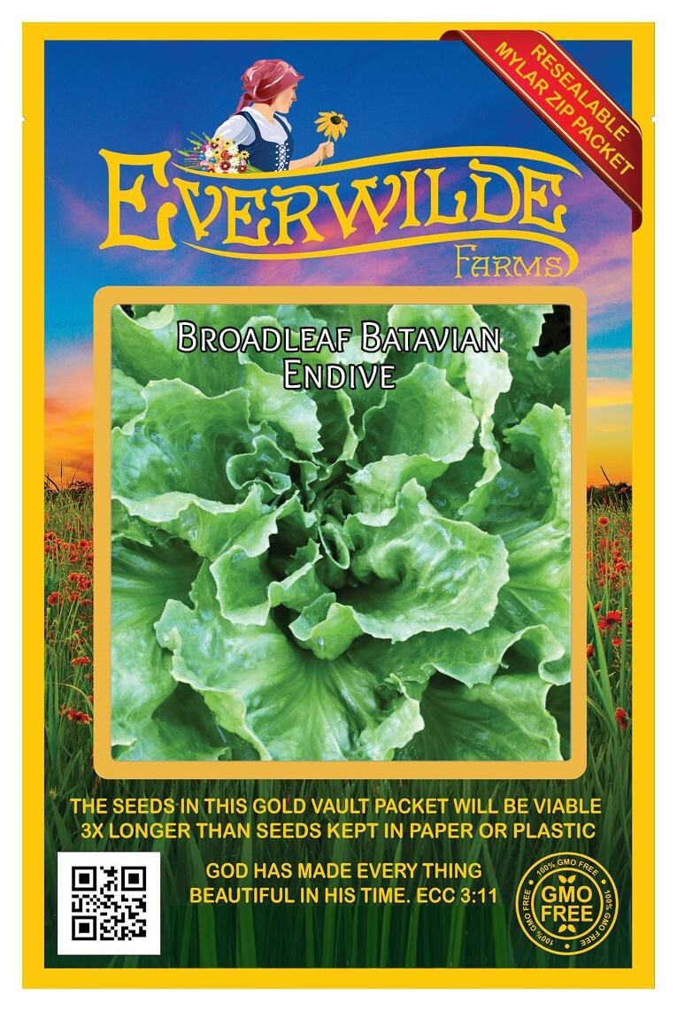 2000 Broadleaf Batavian Endive Seeds – Everwilde Farms Mylar Seed Packet