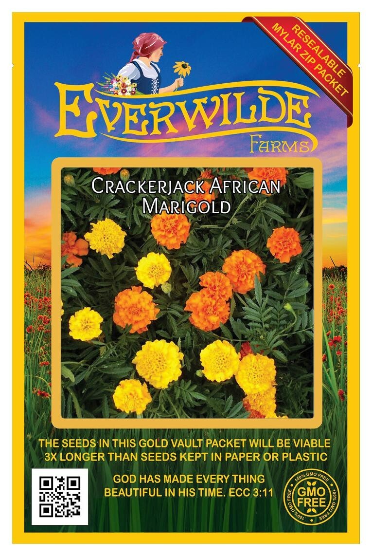 500 Crackerjack African Marigold Wildflower Seeds – Everwilde Farms Mylar Packet