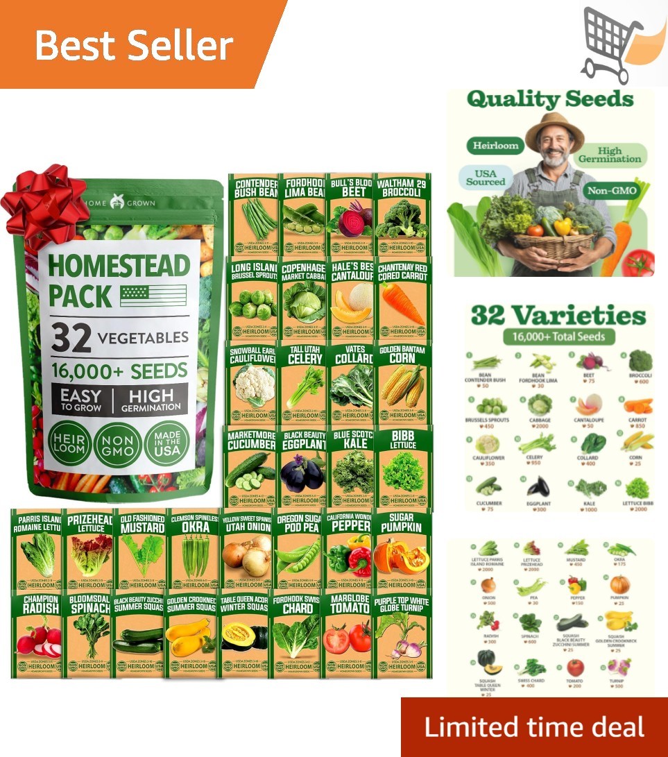 Vegetable Fruit Seed Pack 32 Varieties Heirloom Non-GMO High Germination