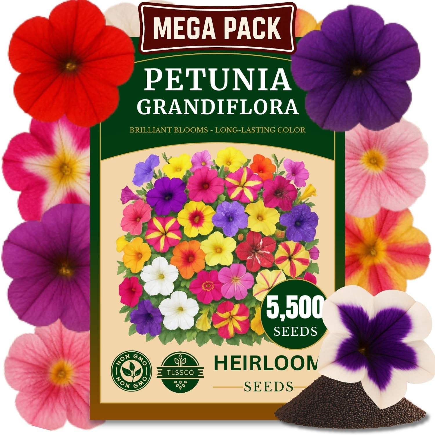 All-Season Petunia Seed Pack – 5500+ Non-GMO Mixed Colors for Pollinator Gardens