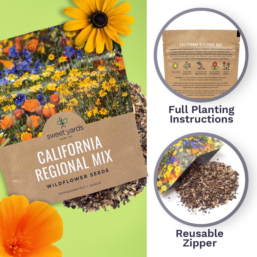 California Wildflower Seed Mix – 1 Ounce Bulk Packet – 7,000 Native Seeds