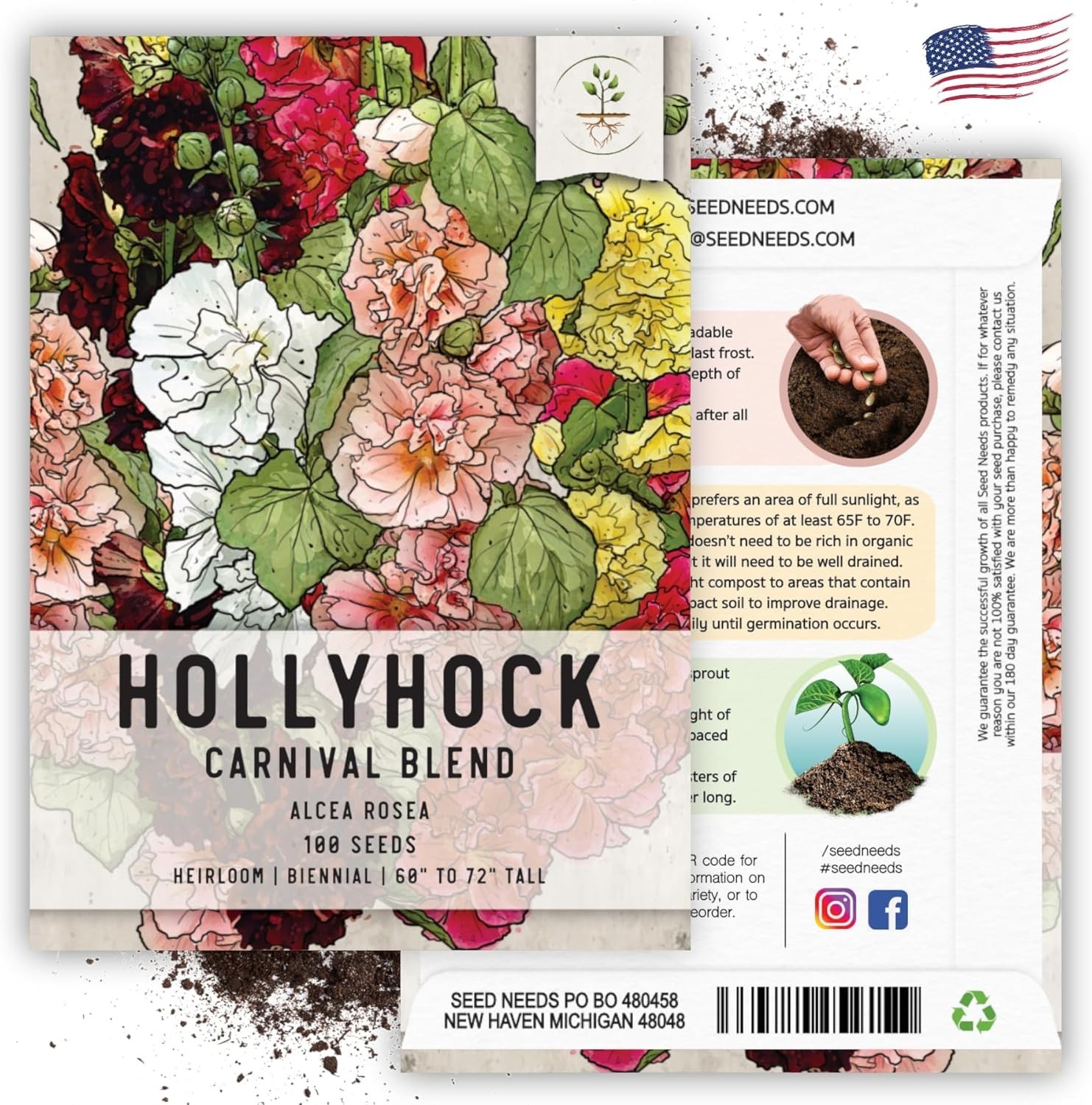 Mixed Carnival Hollyhock Seeds – Heirloom Seeds for Planting Alcea rosea – Bi…