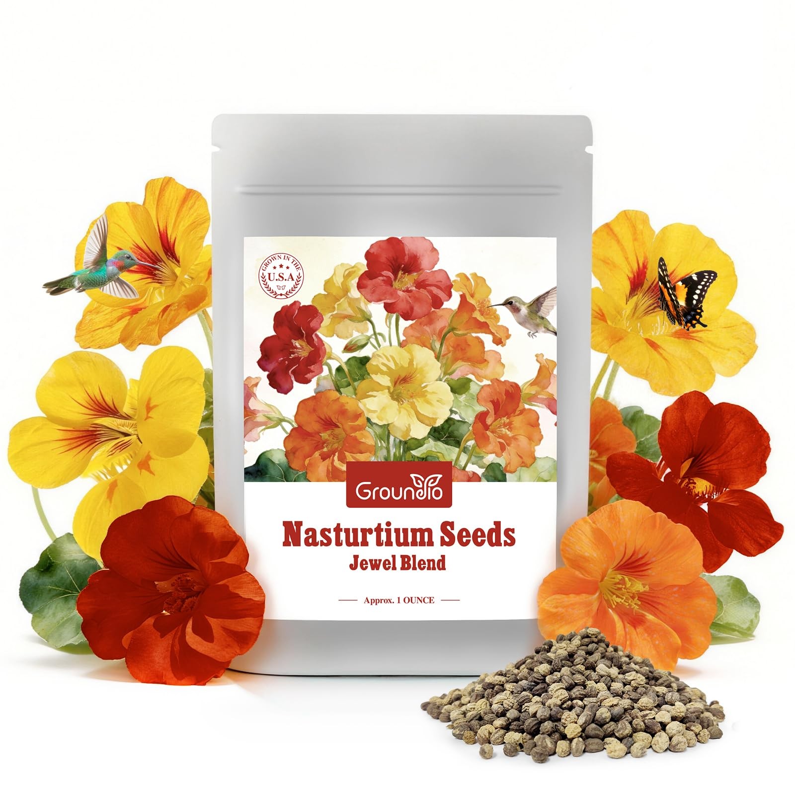 Nasturtium Seeds 1oz 200+ NonGMO Edible Flowers, Attract Pollinators