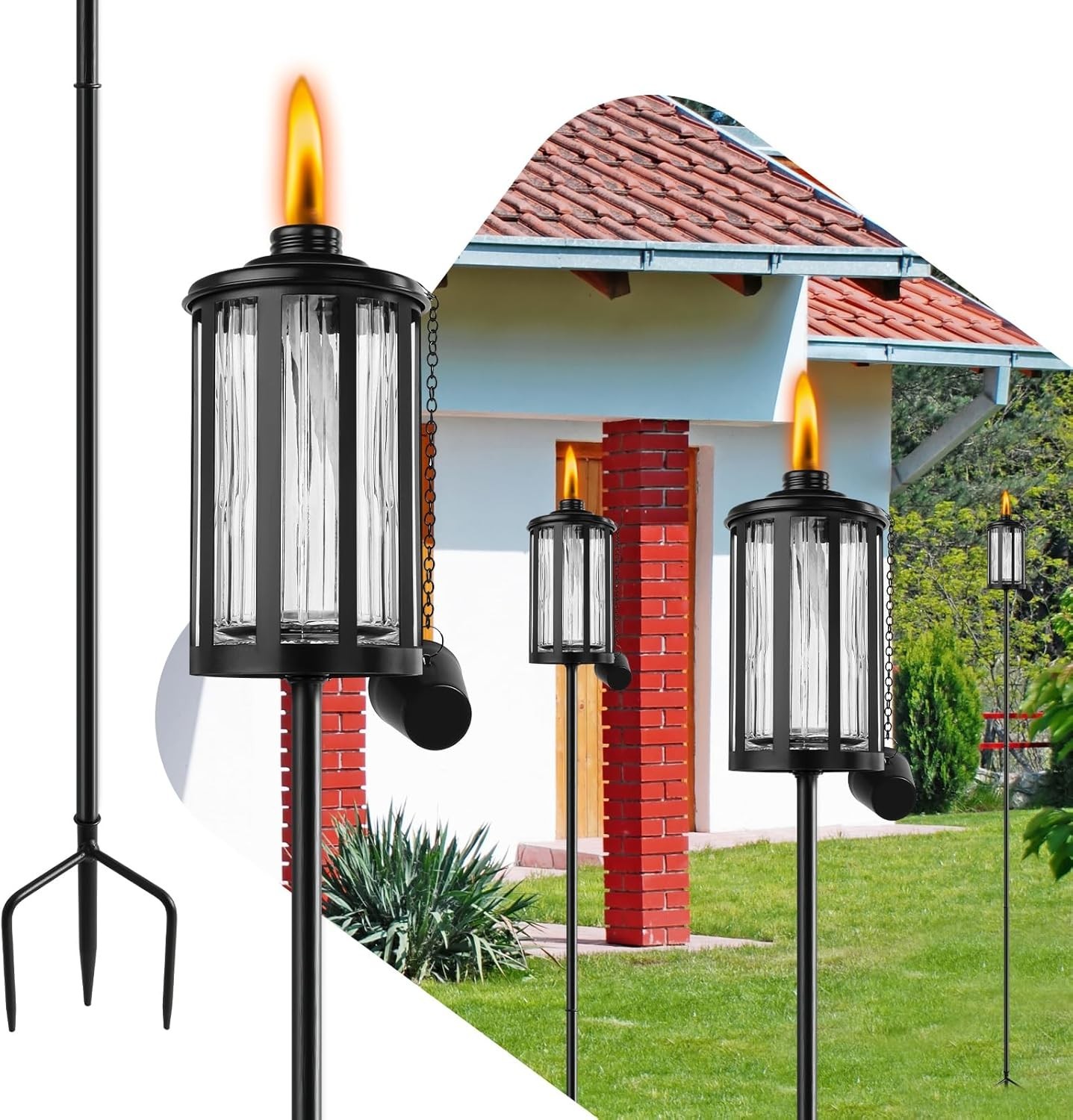 4 Pack Glass Citronella Torches, 16 Oz Garden Torches for Outside, 55 Inch Outdo