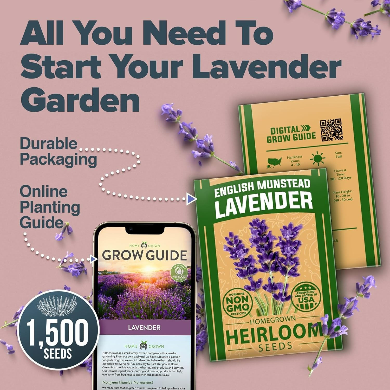 English Lavender Seeds Non-GMO – Indoor/Outdoor with Comprehensive Grow Guide