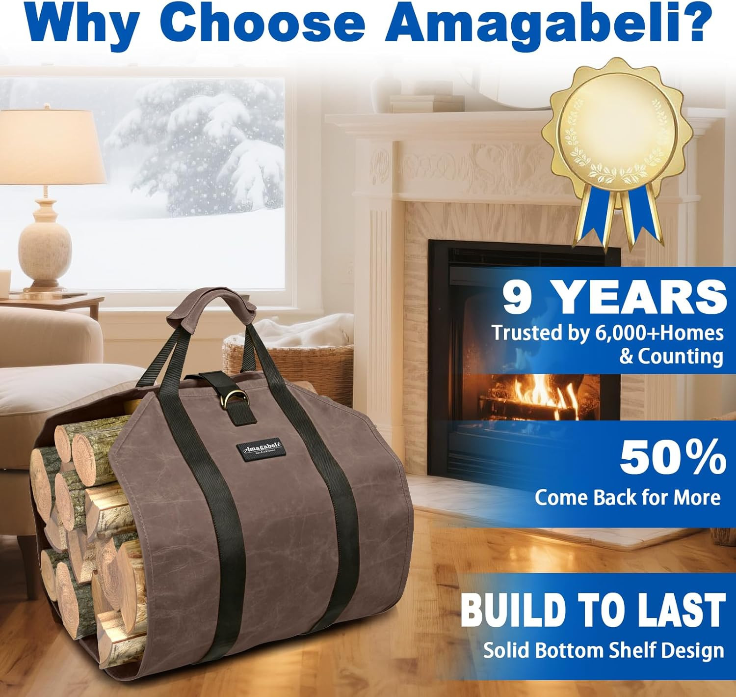 AMAGABELI GARDEN & HOME Firewood Carrier Waxed Canvas Firewood Bag Heavy Duty La