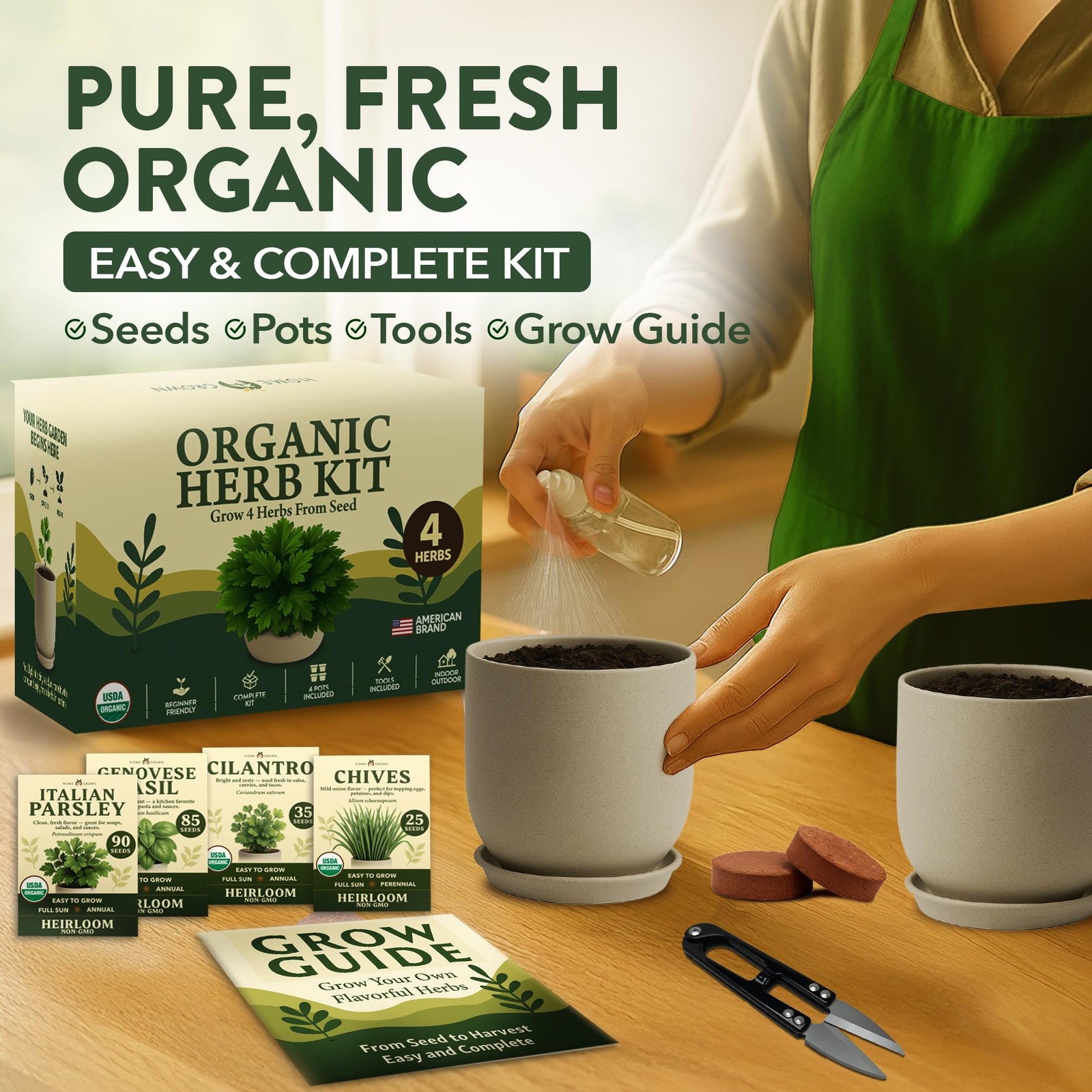 Indoor Organic Herb Garden Kit Unique Gift for Plant Lovers & Beginners