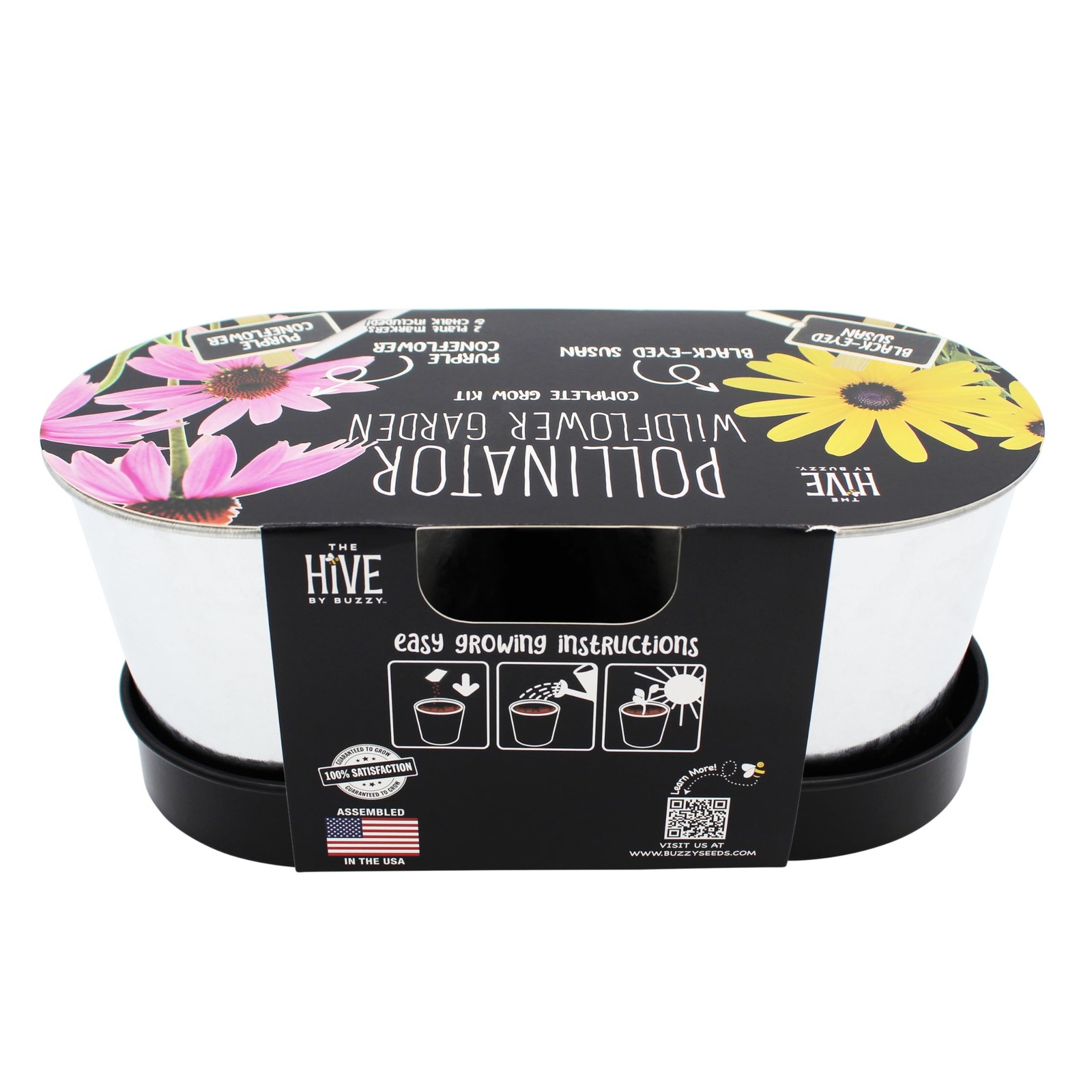 Seeds Pollinator Garden Grow Kit with 2 Galvanized Metal Pots, Black-Eyed Sus…