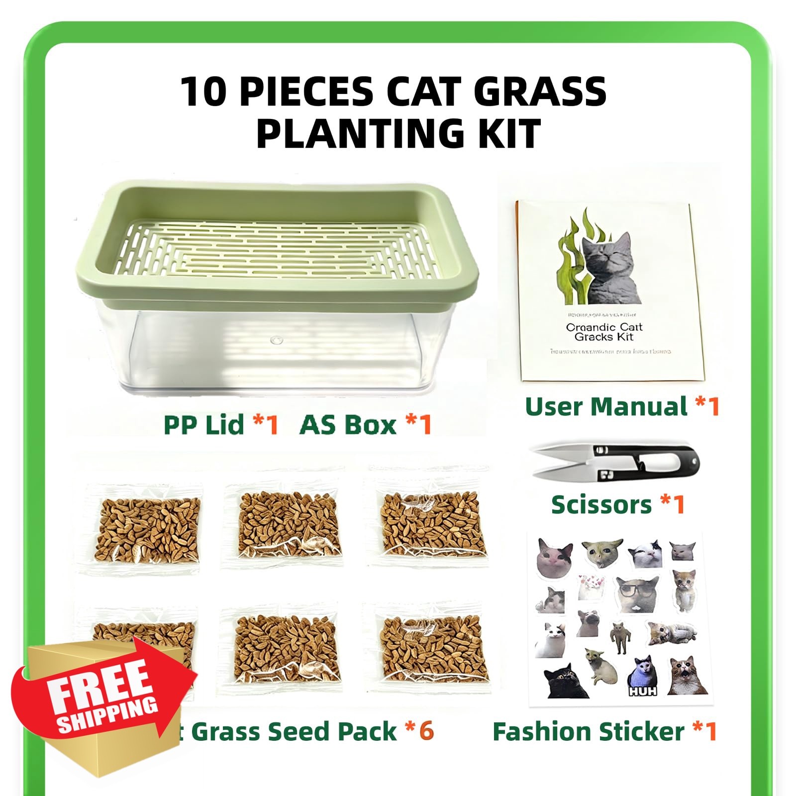 LYKOCLEAN cat grass kit 6pk seeds scissors