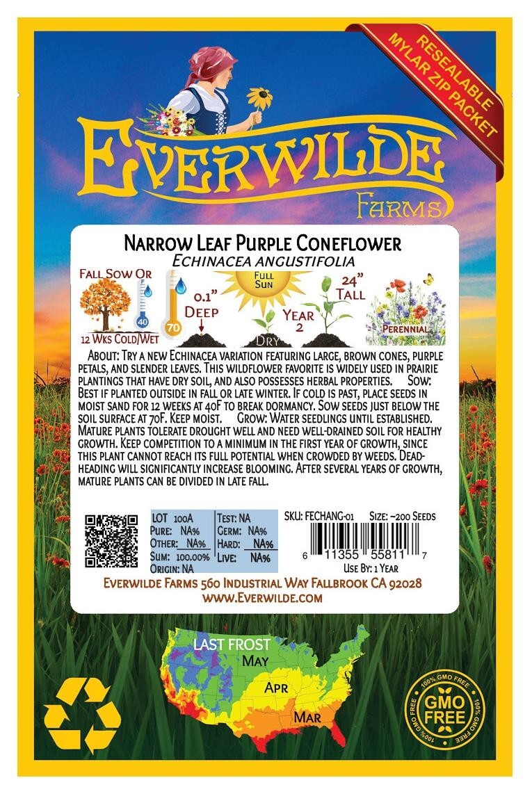 200 Narrow Leaf Purple Coneflower Wildflower Seeds – Everwilde Farms Mylar
