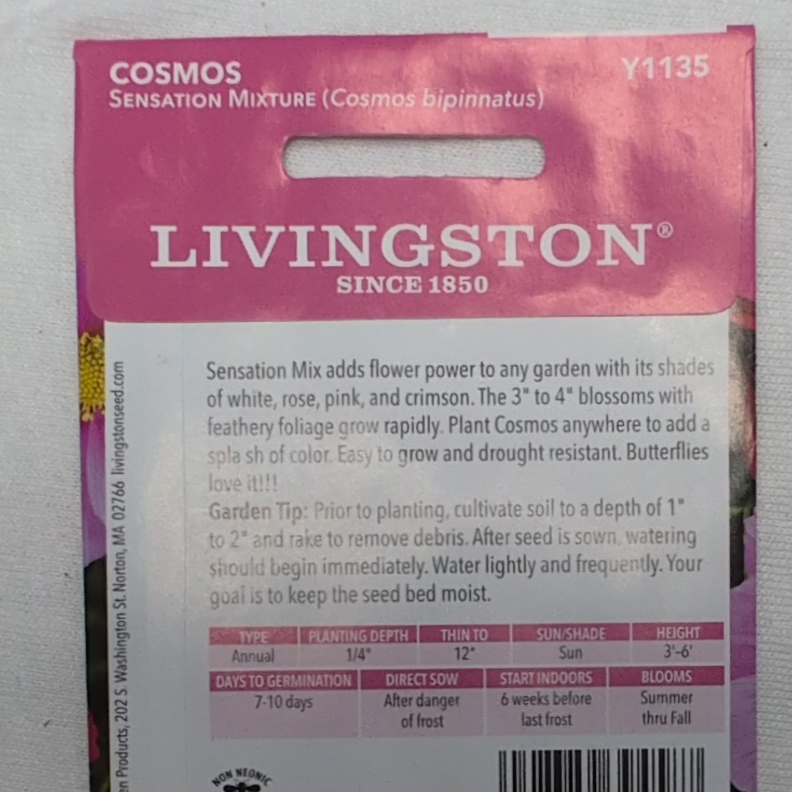 Livingston Cosmos Sensation Mixture Annual Multicolor Full Sun Outdoor Y1135