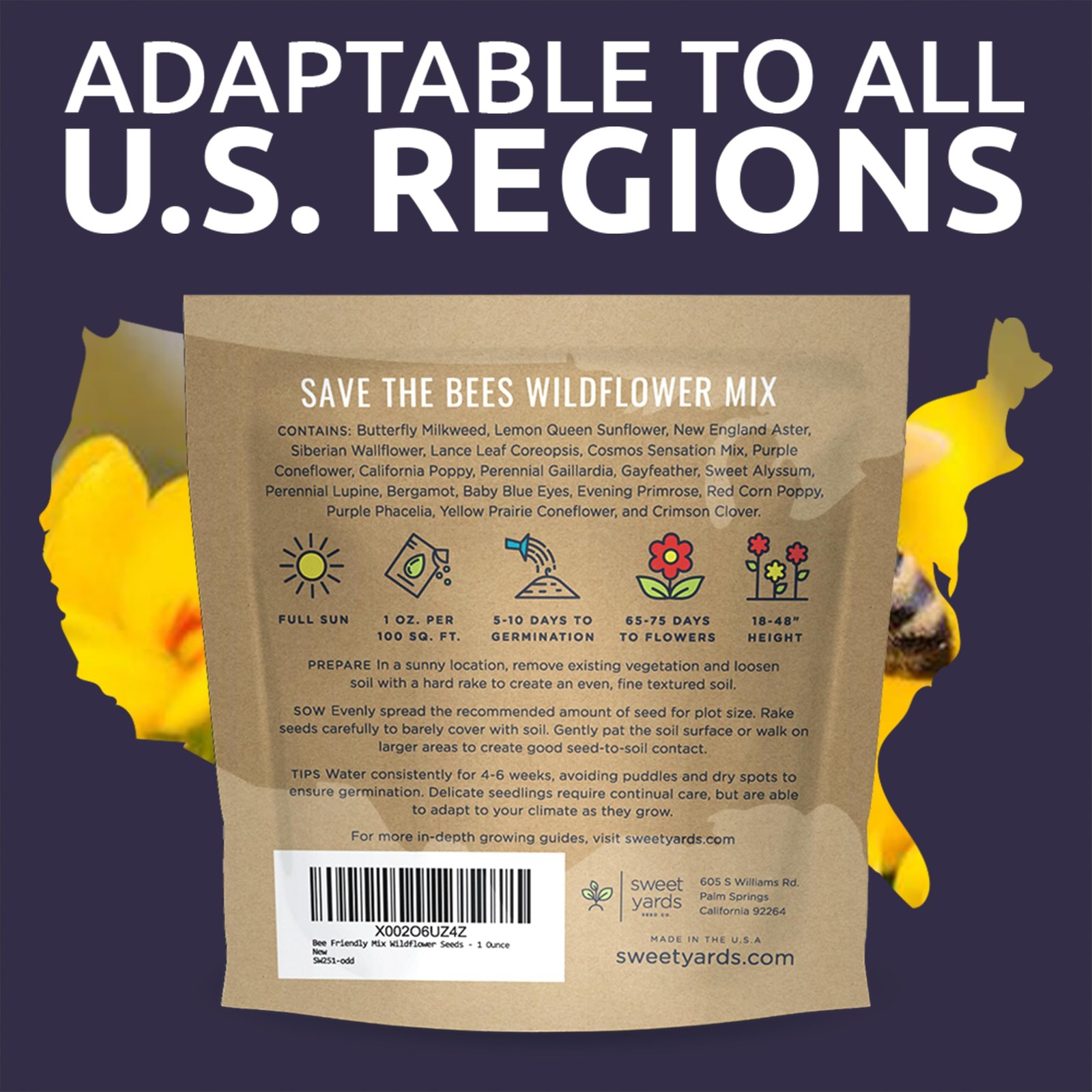 Bee Friendly Wildflower Seed Mix – Bulk 1 Ounce Packet – Over 7,500 Open Poll…