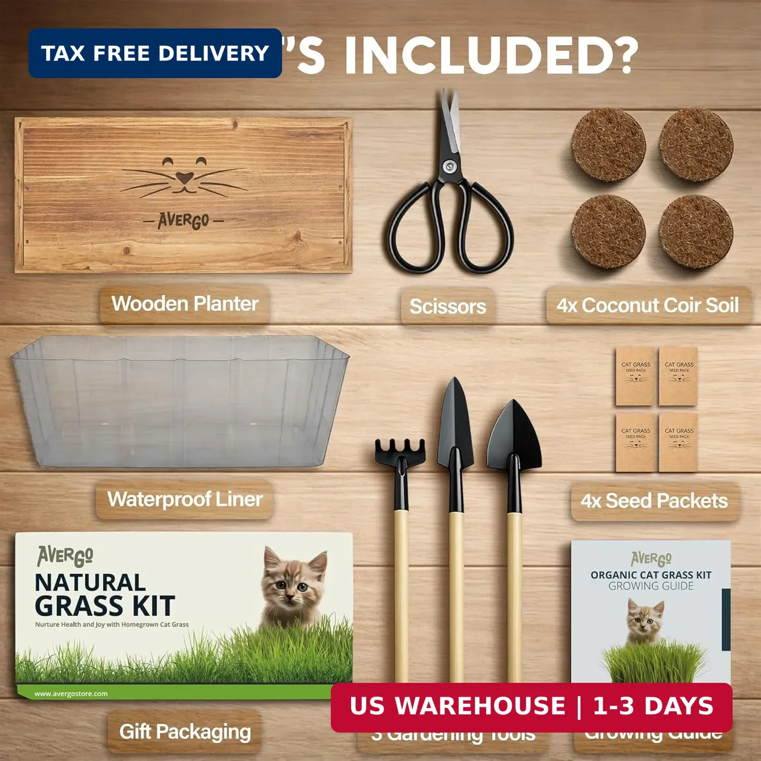 Cat Grass Kit for Indoor Cats – x4 Seed Packets | Cat Grass Seeds with Wooden Pl