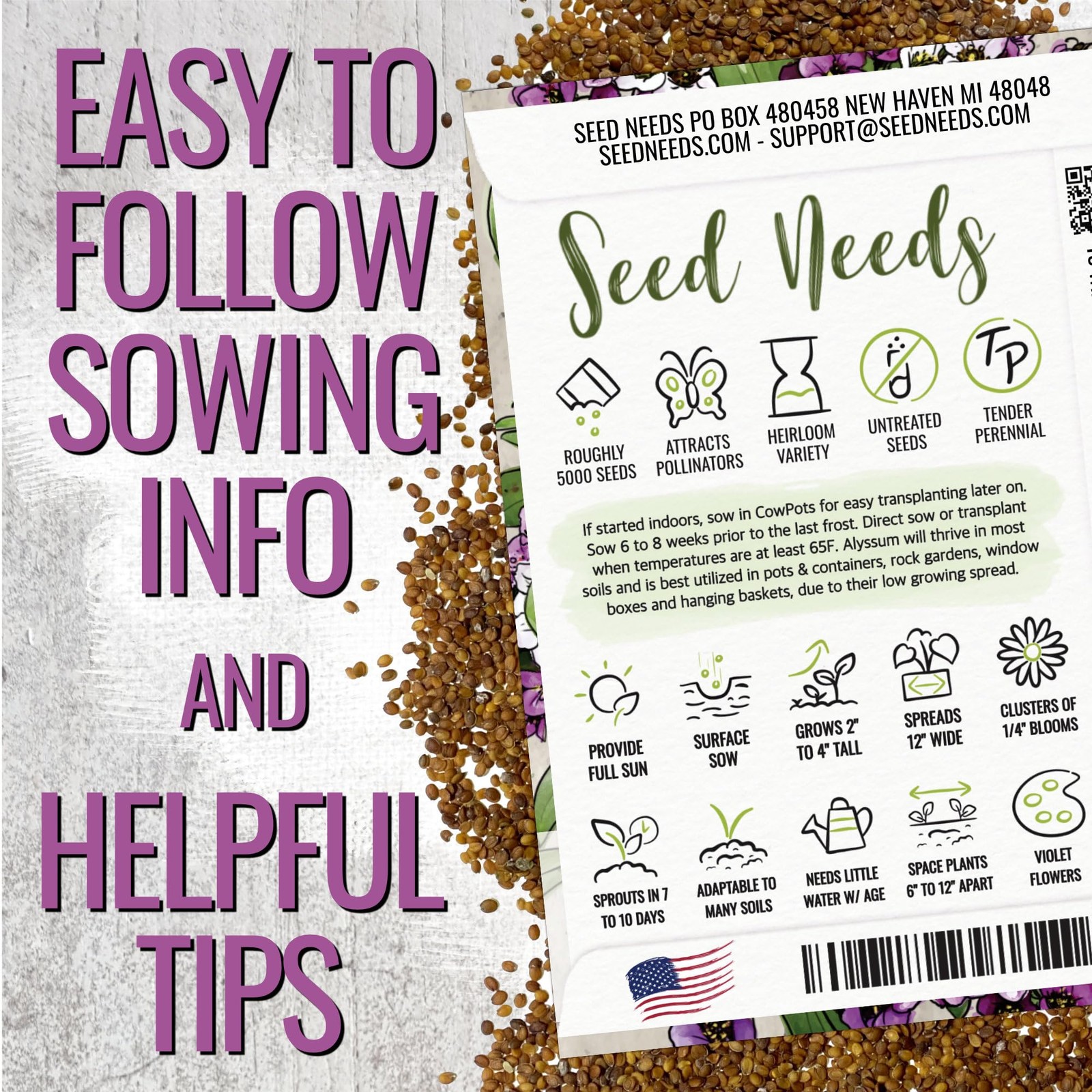Royal Carpet Alyssum Seeds – Heirloom Perennial Flowers for Pollinator Gardens