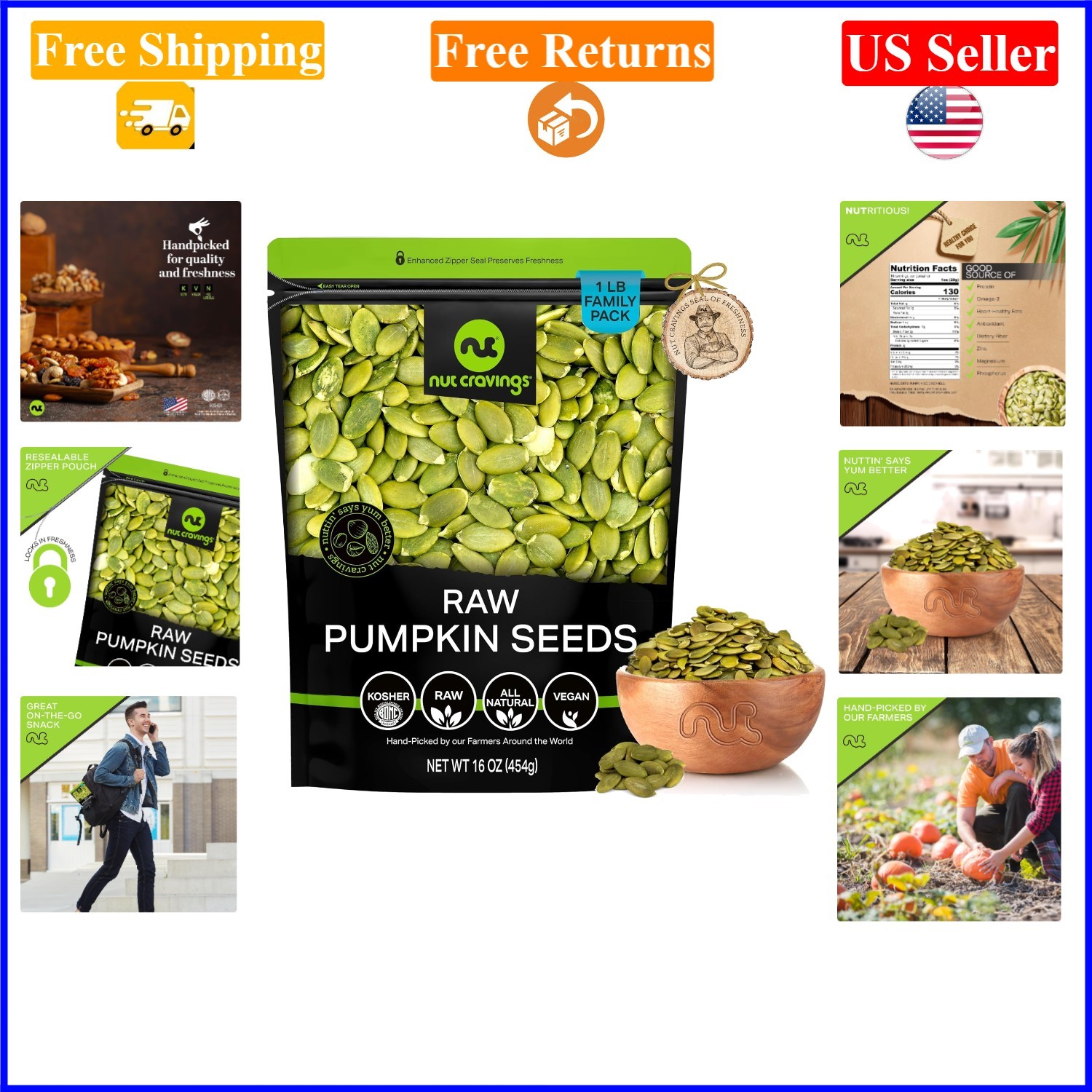 Raw Pumpkin Seeds Pepitas 16oz Unsalted Shelled Healthy Snack Kosher