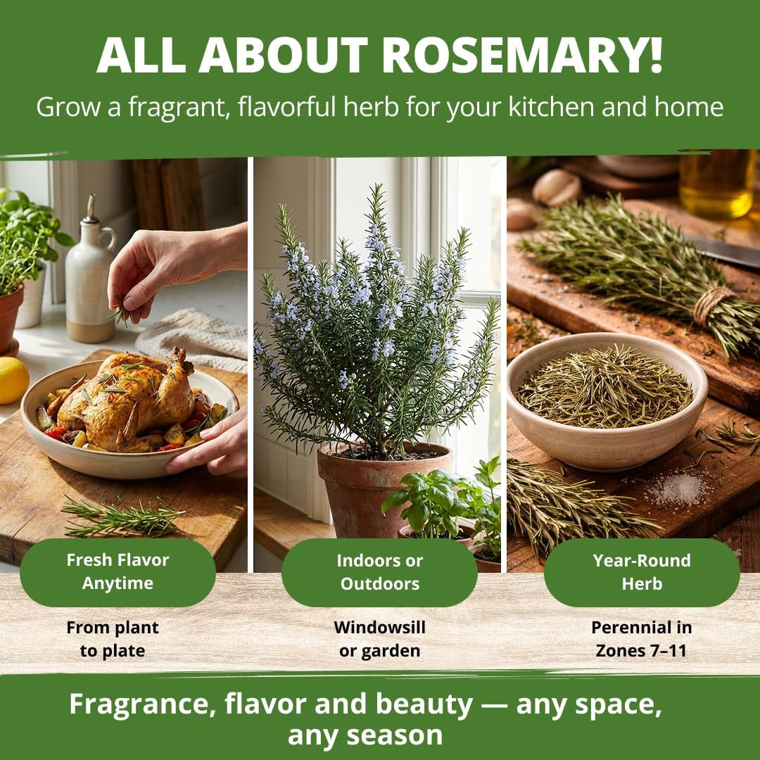 Non GMO Rosemary Seeds Pack – 150 High Germinating Heirloom Herb Seeds for Plant