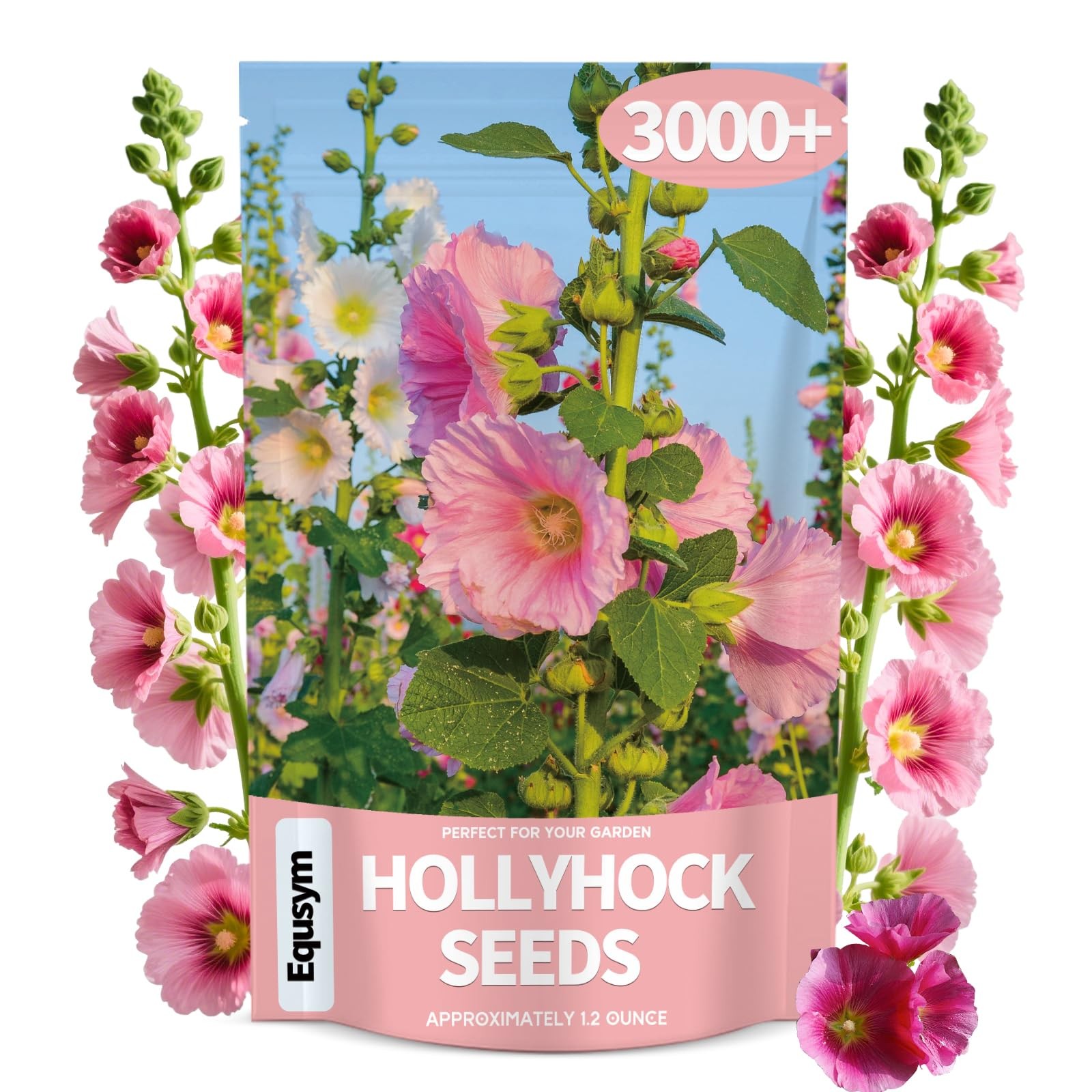Hollyhock Seeds 3000+ Bulk Pack – Mixed-Color Perennial Blooms, Attracts Poll…