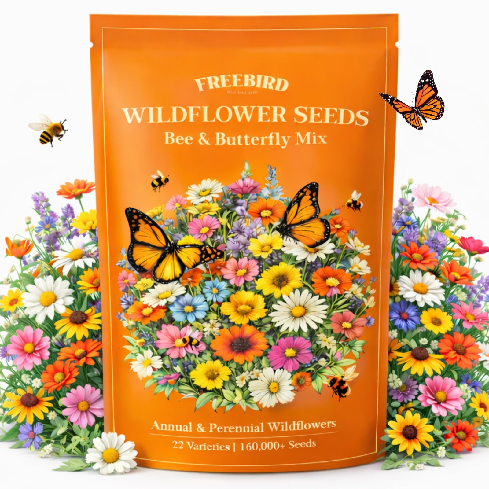 Best Wildflower Seeds for Bees & Butterflies 22 Variety Pollinator Mix 160,000+