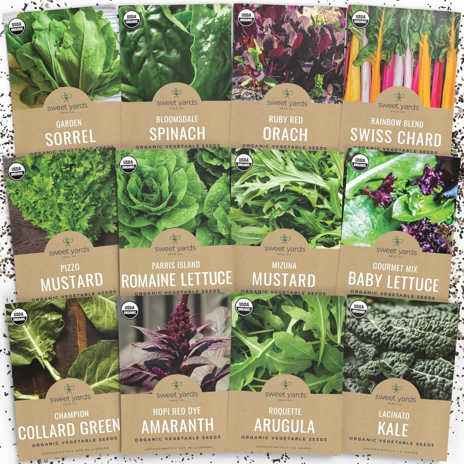 Organic Healthy Greens Seeds Variety Pack 12 Individual Planting Packs