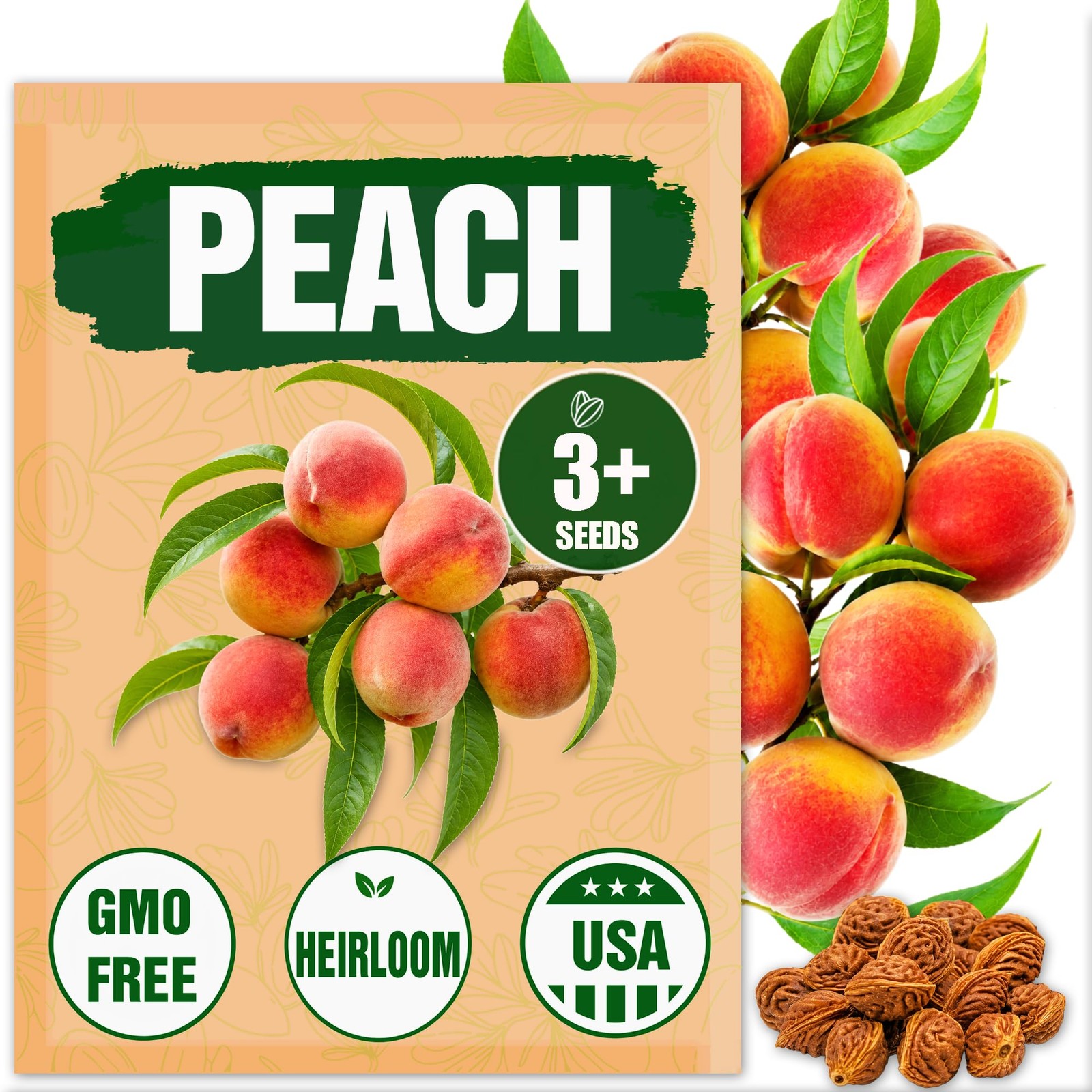 Peach Seeds Planting 3 Pcs Tree Home Garden Fruit Backyard Orchard Growing