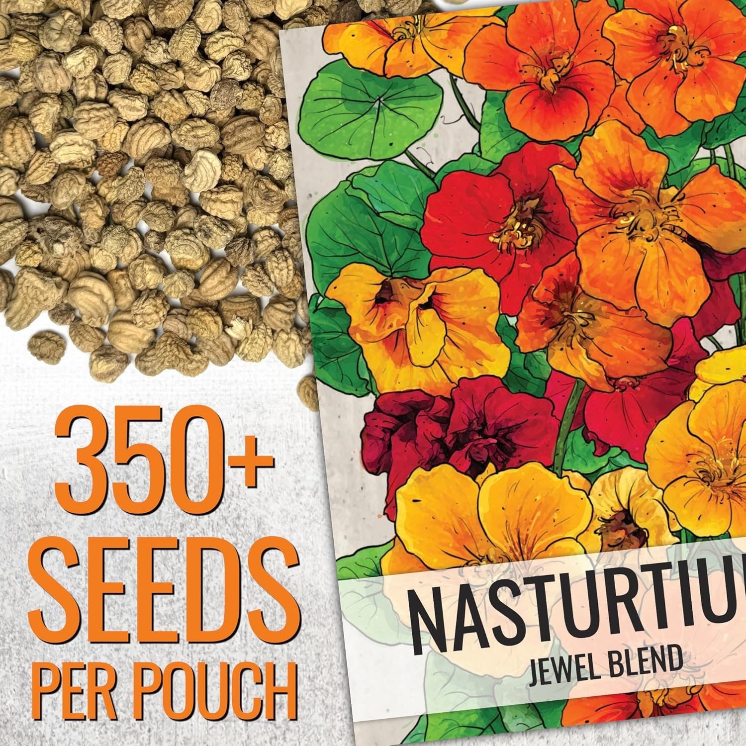 Nasturtium Jewel Mix 350+ Heirloom Seeds | Vibrant Edible Blossoms for Gardening
