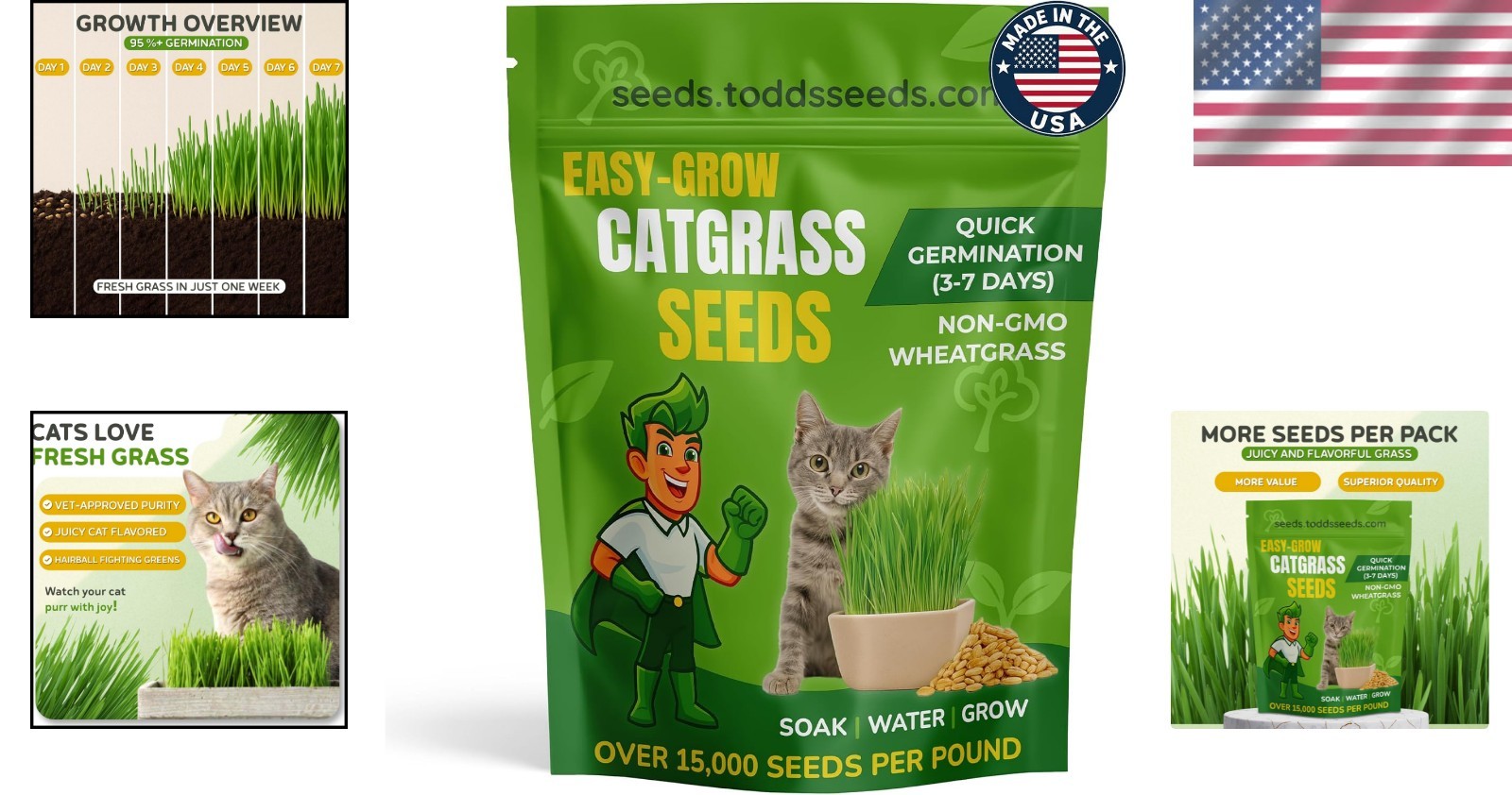 Todd’s 1lb Cat Grass – Easy to Grow, 100% Chemical-Free & Non-GMO for All Breeds