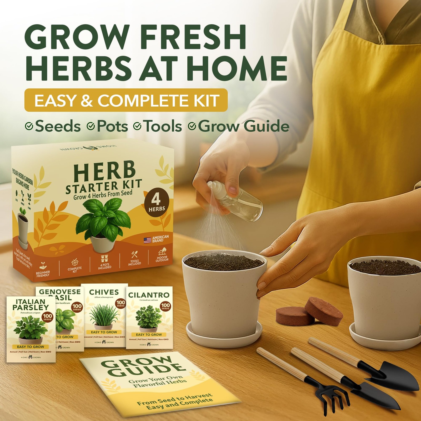 HOME GROWN Herb Garden Planter Indoor Kit – Unique Christmas Gift for Adults,