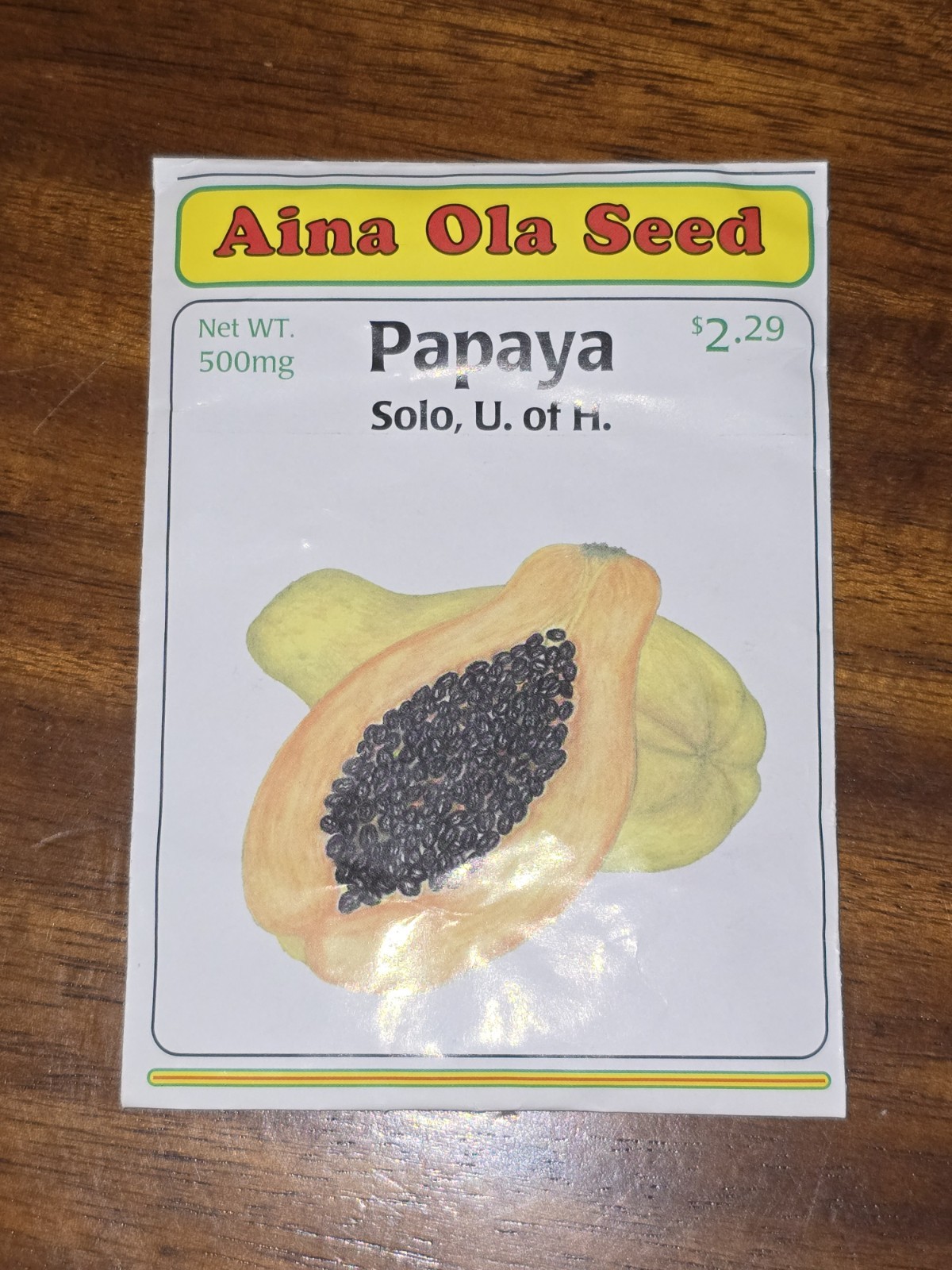 Aina Ola Seed Papaya Seeds Solo U. Of H. Hawaii Native 500mg Non Gmo New Maui