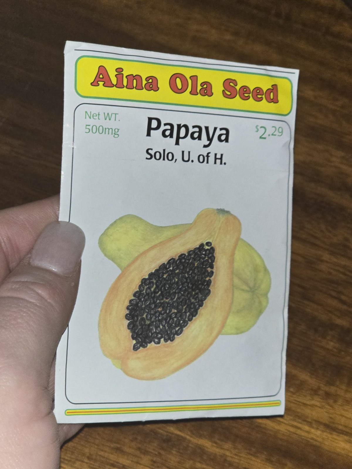 Aina Ola Seed Papaya Seeds Solo U. Of H. Hawaii Native 500mg Non Gmo New Maui