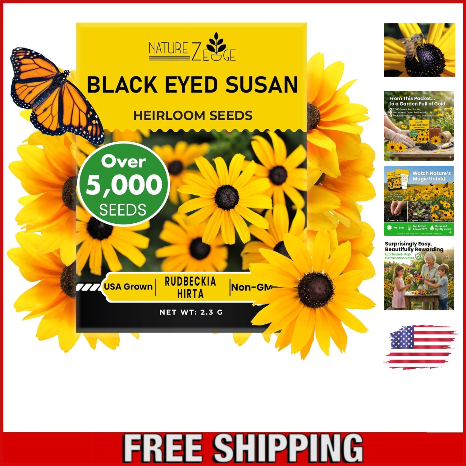 5000 Non-GMO Black Eyed Susan Seeds – Vibrant Heirloom Flowers for Your Garden