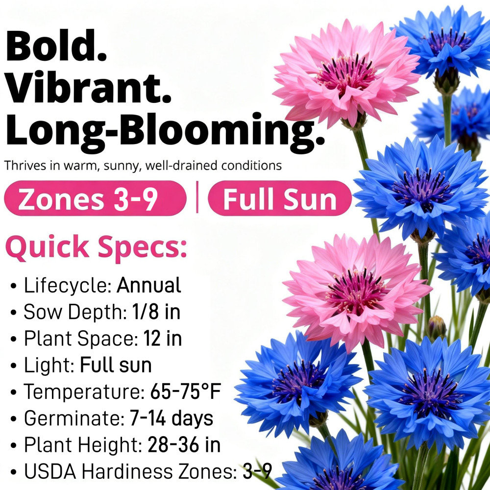 Bachelor Button Cornflower Mixed Seeds | NON-GMO | Heirloom | Fresh Garden Seeds