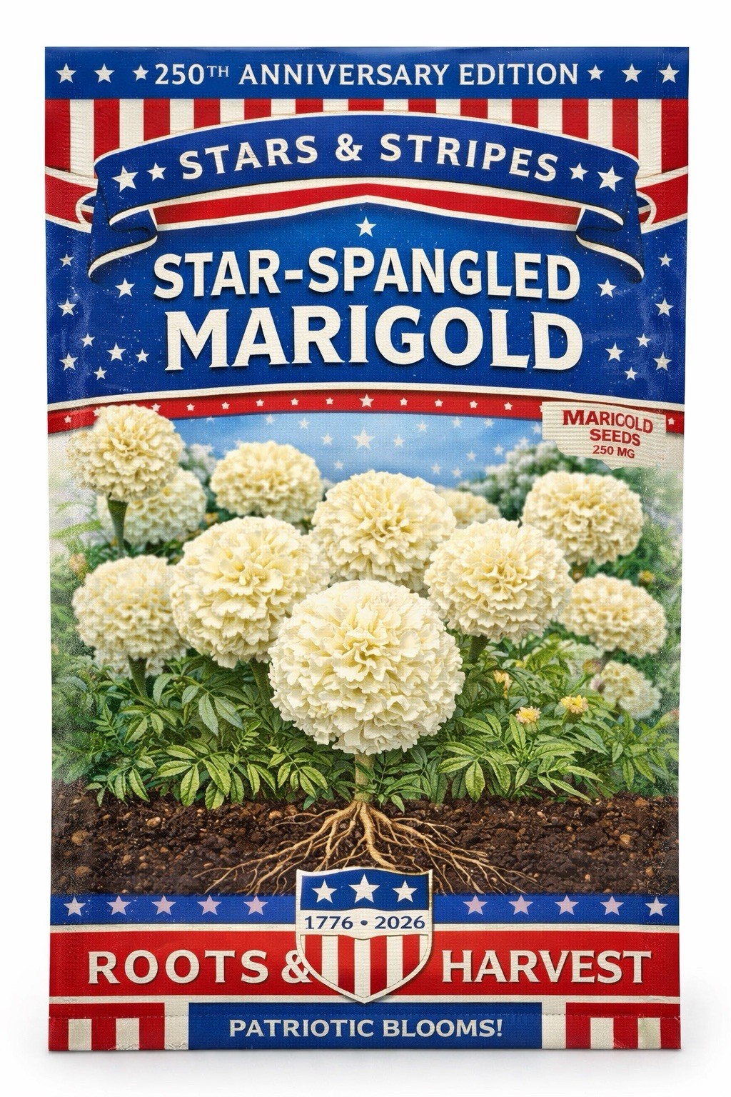 Star-Spangled White Marigold Seeds – 20 Count – 250th Anniversary Garden Flowers