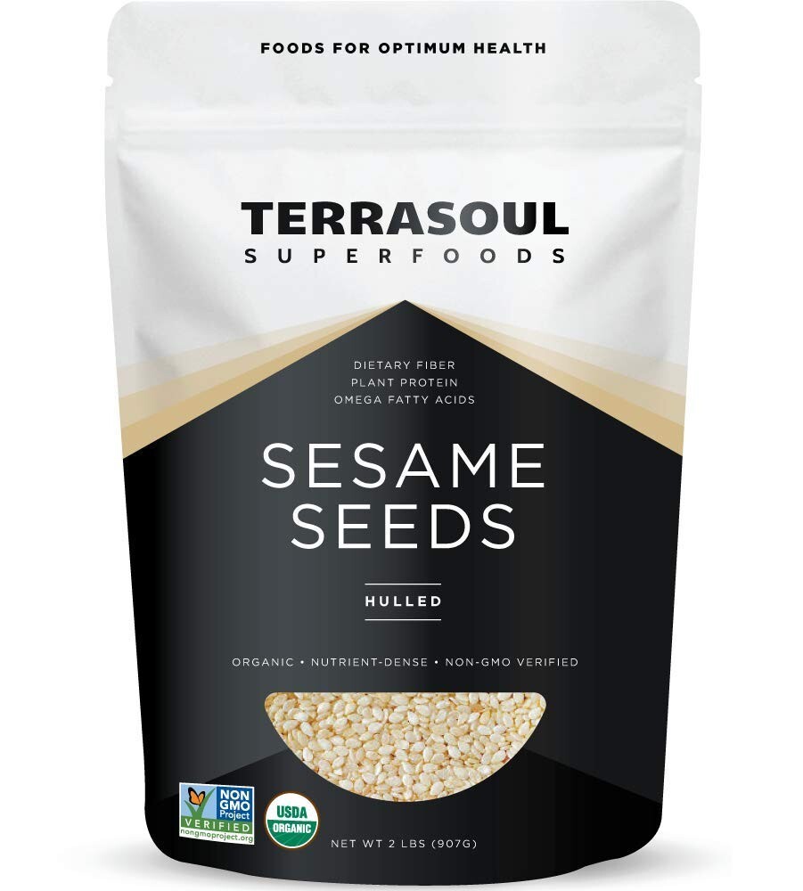 Organic Hulled Sesame Seeds 2 Lbs Raw Gluten-Free for Tahini Nutrients