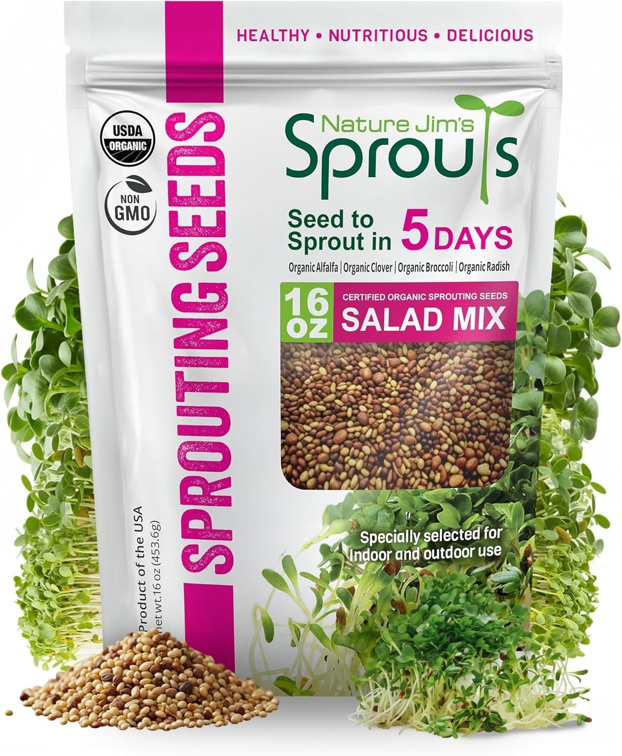Nature Jim’s Organic Salad Mix – Non-GMO Microgreen Seeds for Home Gardening