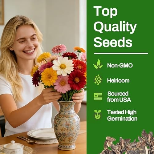 Mixed Color Zinnia Seeds – 6500+ Bulk Pack, Large Blooms, Non-GMO, High Germinat