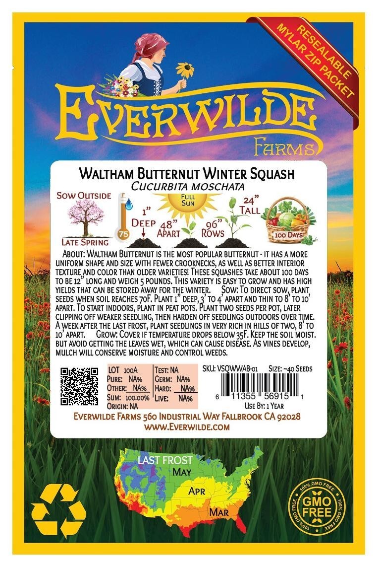 1 Oz Waltham Butternut Winter Squash Seeds – Everwilde Farms Mylar Seed Packet